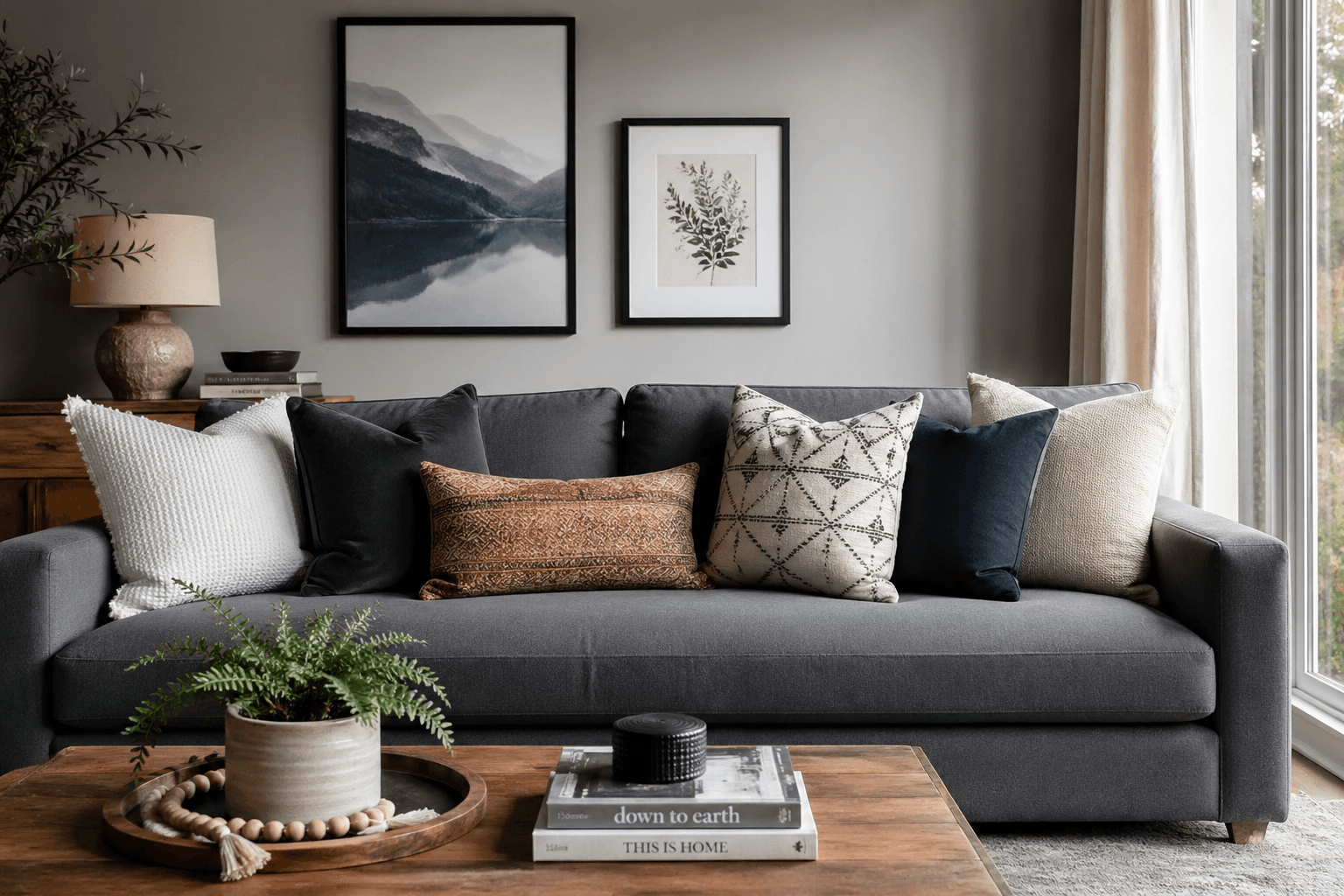 Cute throw pillows for a bright living room couch