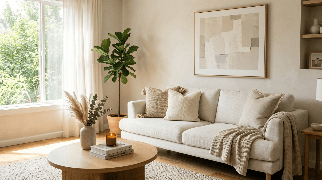 Cute throw pillows mixed with classic basics on a couch