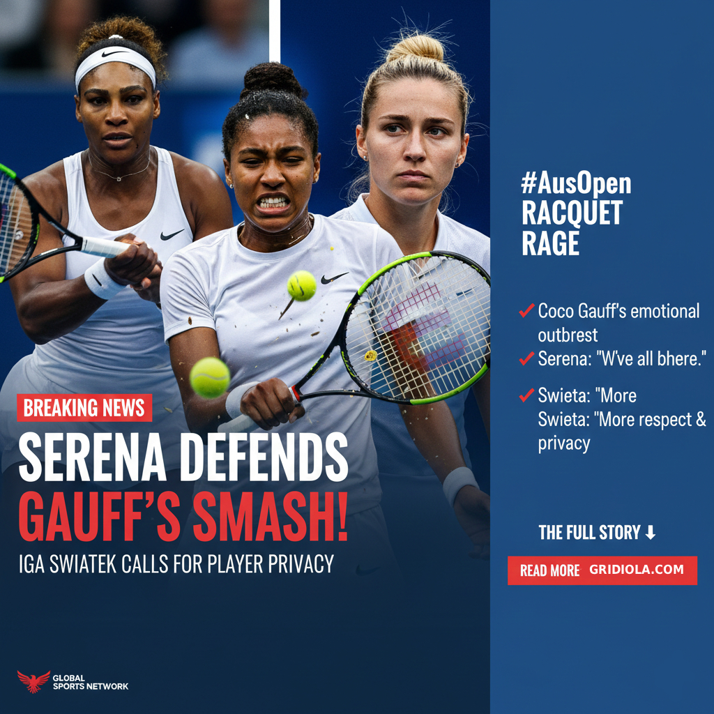 Serena Williams, Coco Gauff, and Iga Swiatek reacting